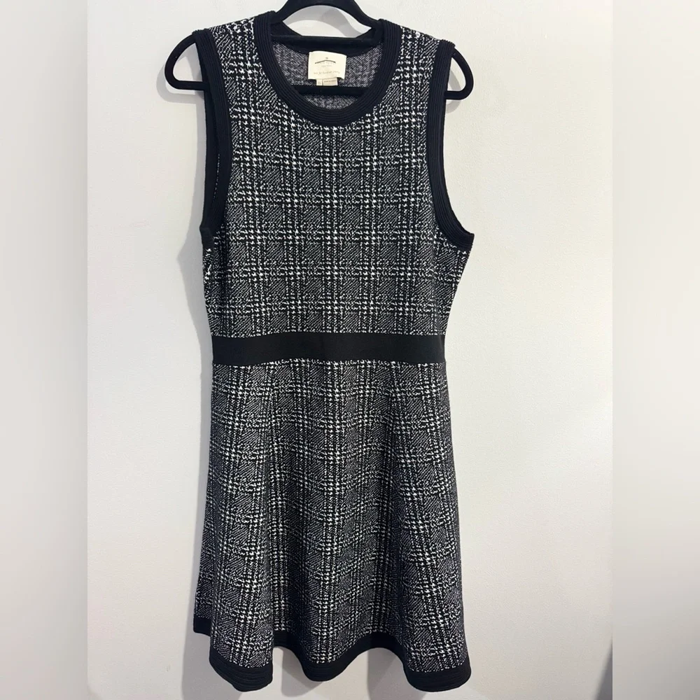 Kate Spade Out West Mod Plaid Sweater Dress XL Black White Knit ALine Swing NWOT